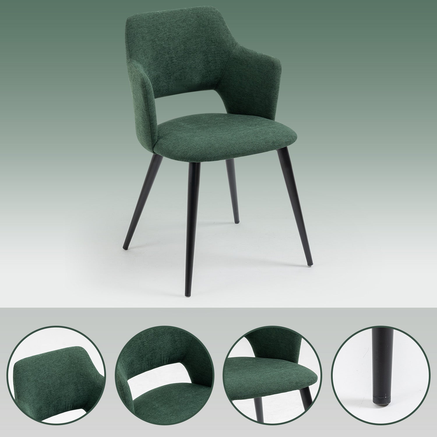 Set of 4 Scandinavian dining room armchairs with green fabric armrests - Akanji