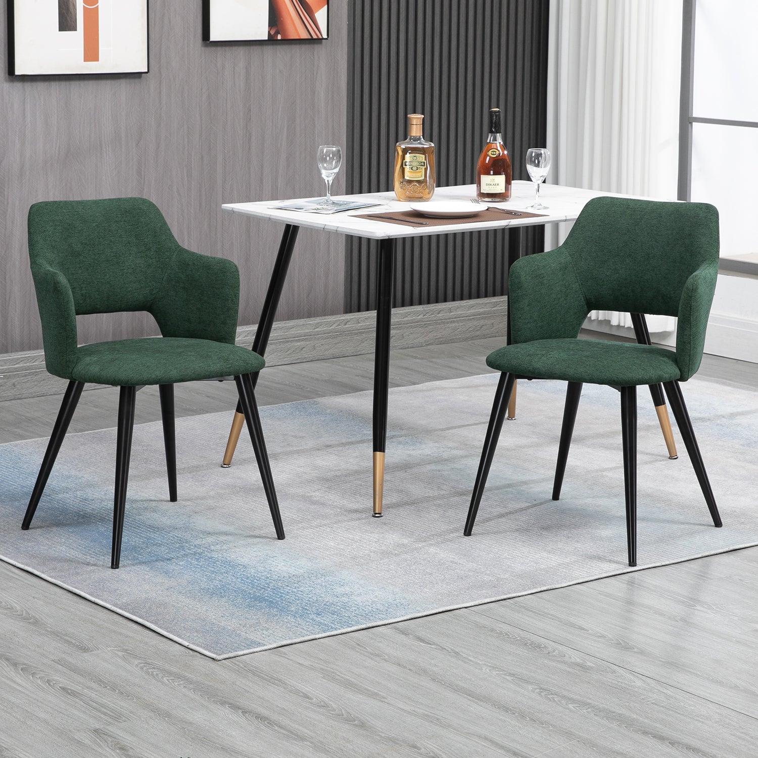 Set of 4 Scandinavian dining room armchairs with green fabric armrests - Akanji