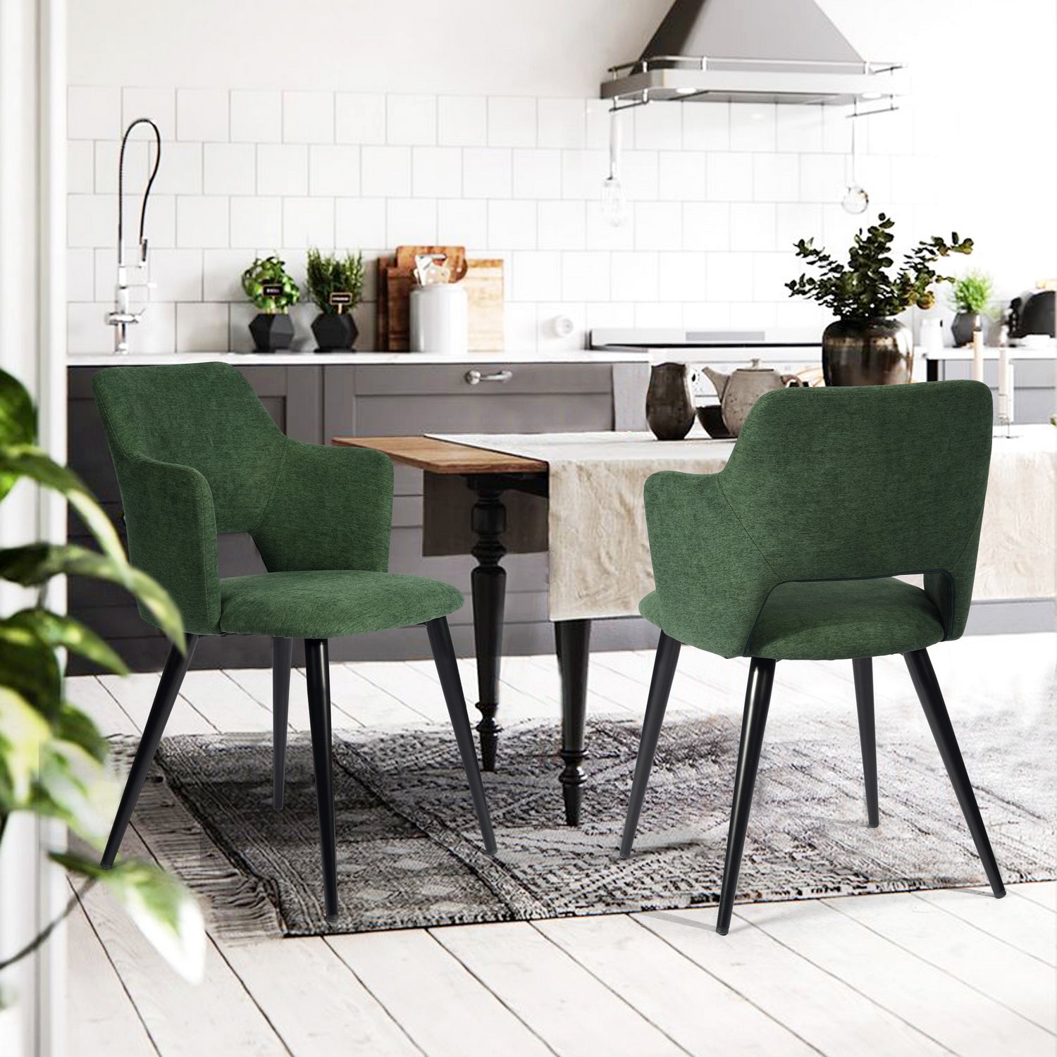 Set of 4 Scandinavian dining room chairs in green fabric, AKANJI GREEN 4PCS