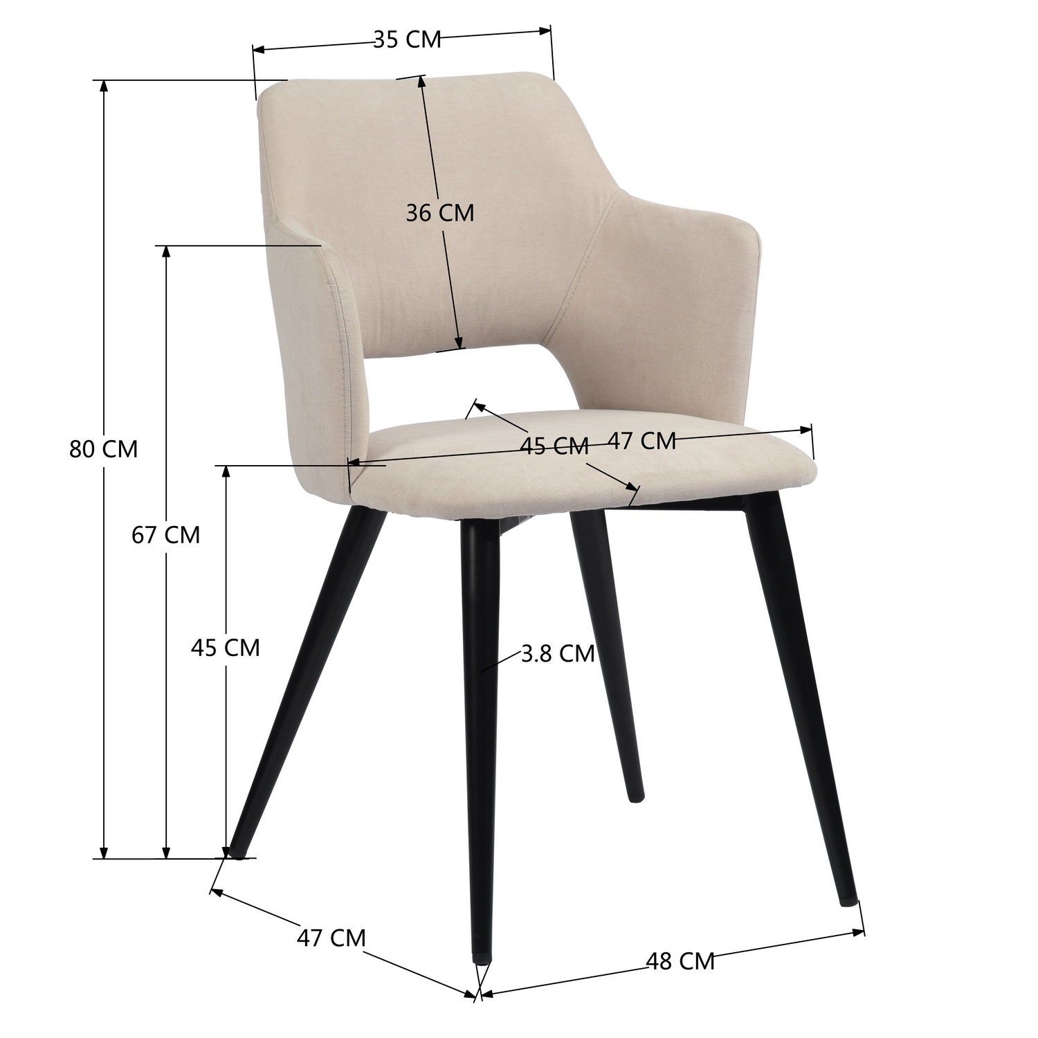 Set of 4 Scandinavian dining room chairs in beige fabric - AKANJI LIGHT BEIGE 4PCS