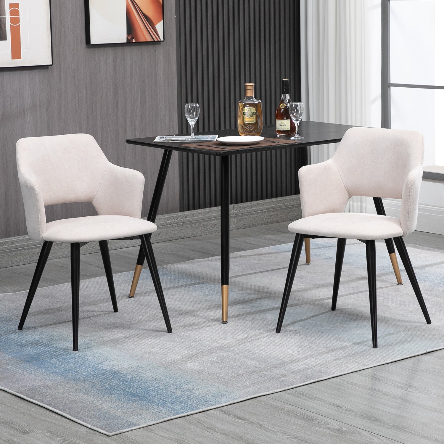 Set of 6 Scandinavian dining chairs with beige fabric armrests - Akanji