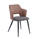 Lot de 2 chaises industrielles de salle à manger avec accoudoirs, siège rembourré en similicuir PU marron et tissu gris, AKANJI 2PCS PU BACK