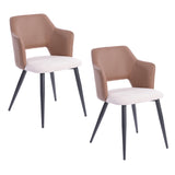 Lot de 2 chaises industrielles de salle à manger avec accoudoirs, siège rembourré en similicuir PU marron et tissu beige claire, AKANJI 2PCS PU LIGHT