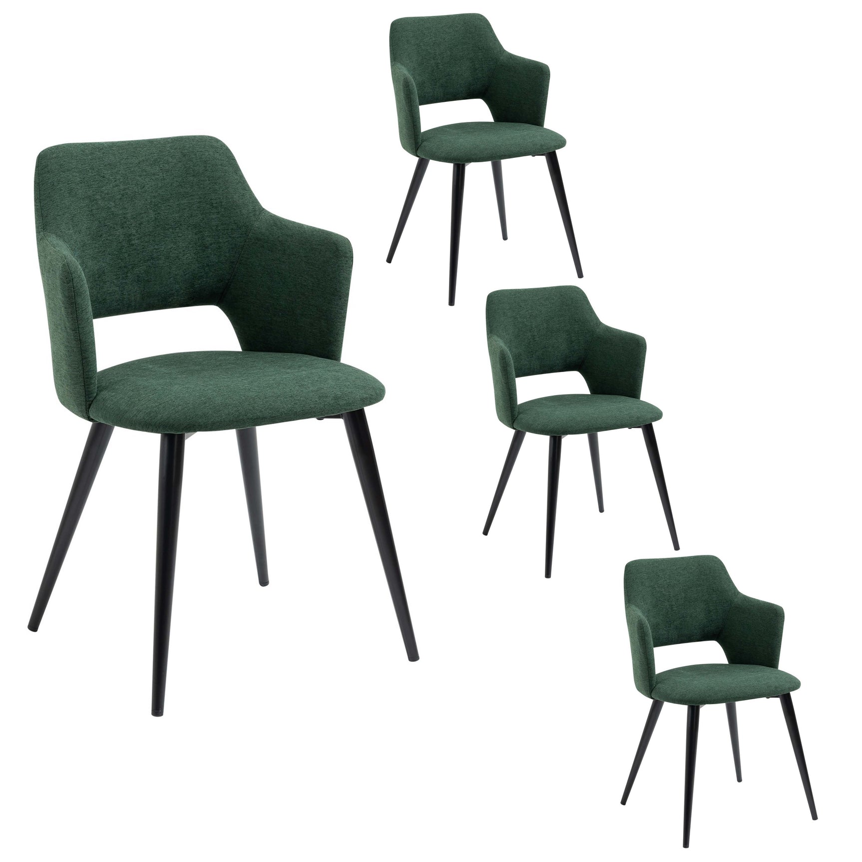 Set of 4 Scandinavian dining room chairs in green fabric, AKANJI GREEN 4PCS