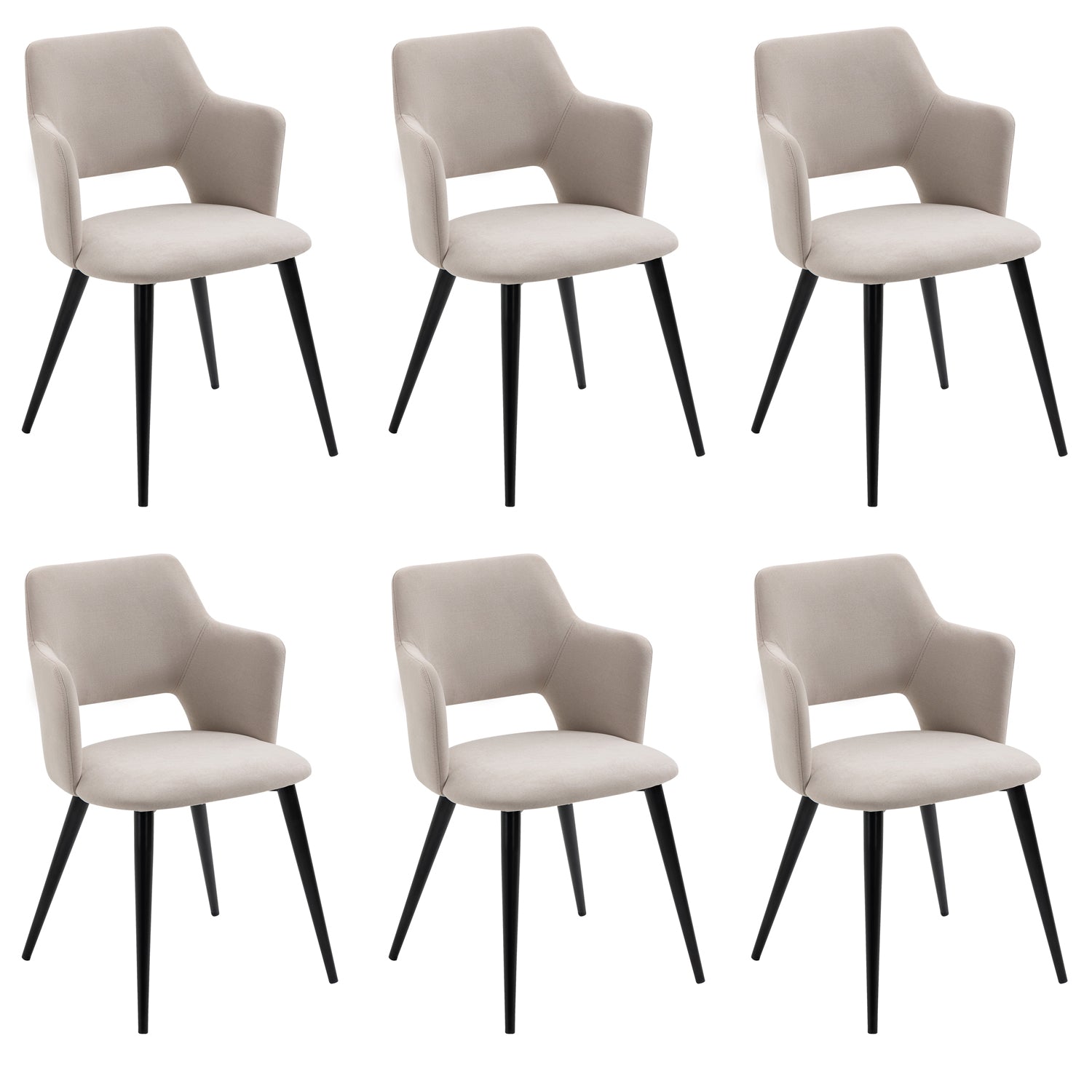 Set of 6 Scandinavian dining room chairs in beige fabric - AKANJI LIGHT BEIGE 6PCS