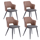 Lot de 4 chaises industrielles de salle à manger en similicuir PU marron et tissu gris, AKANJI PU BACK 4PCS