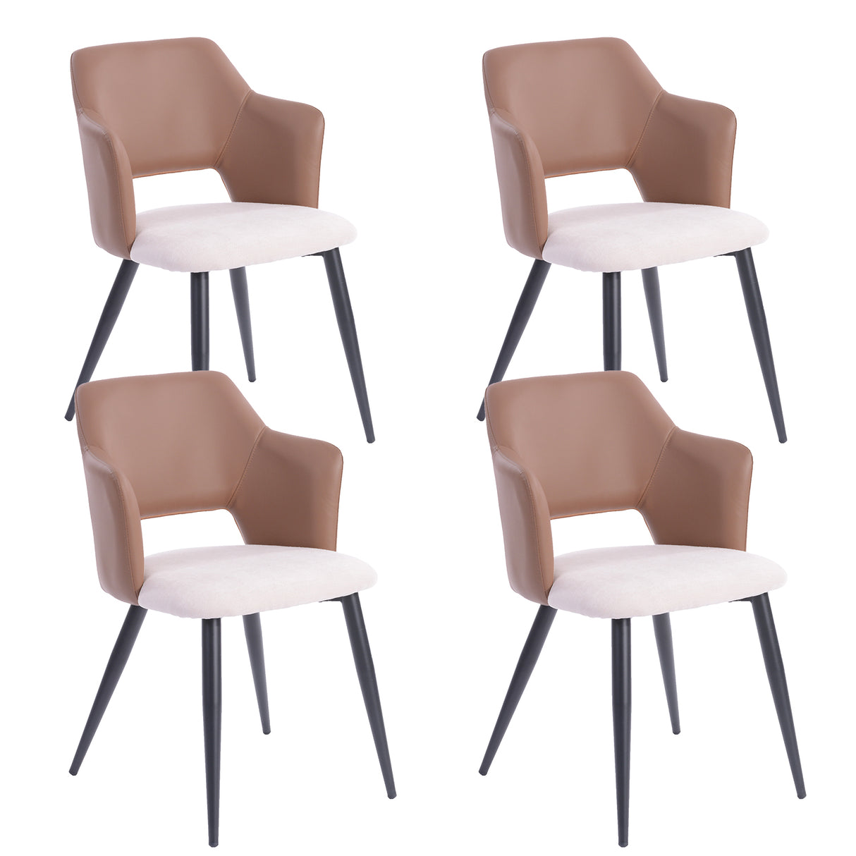 Juego de 4 sillas de comedor industriales en símil piel PU marrón y tela beige claro, AKANJI PU LIGHT BEIGE 4PCS