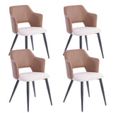 Lot de 4 chaises industrielles de salle à manger en similicuir PU marron et tissu beige claire, AKANJI PU LIGHT BEIGE 4PCS