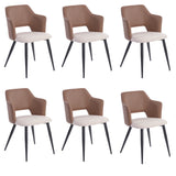 Lot de 6 chaises industrielles de salle à manger en similicuir PU marron et tissu beige claire, AKANJI PU LIGHT BEIGE 6PCS