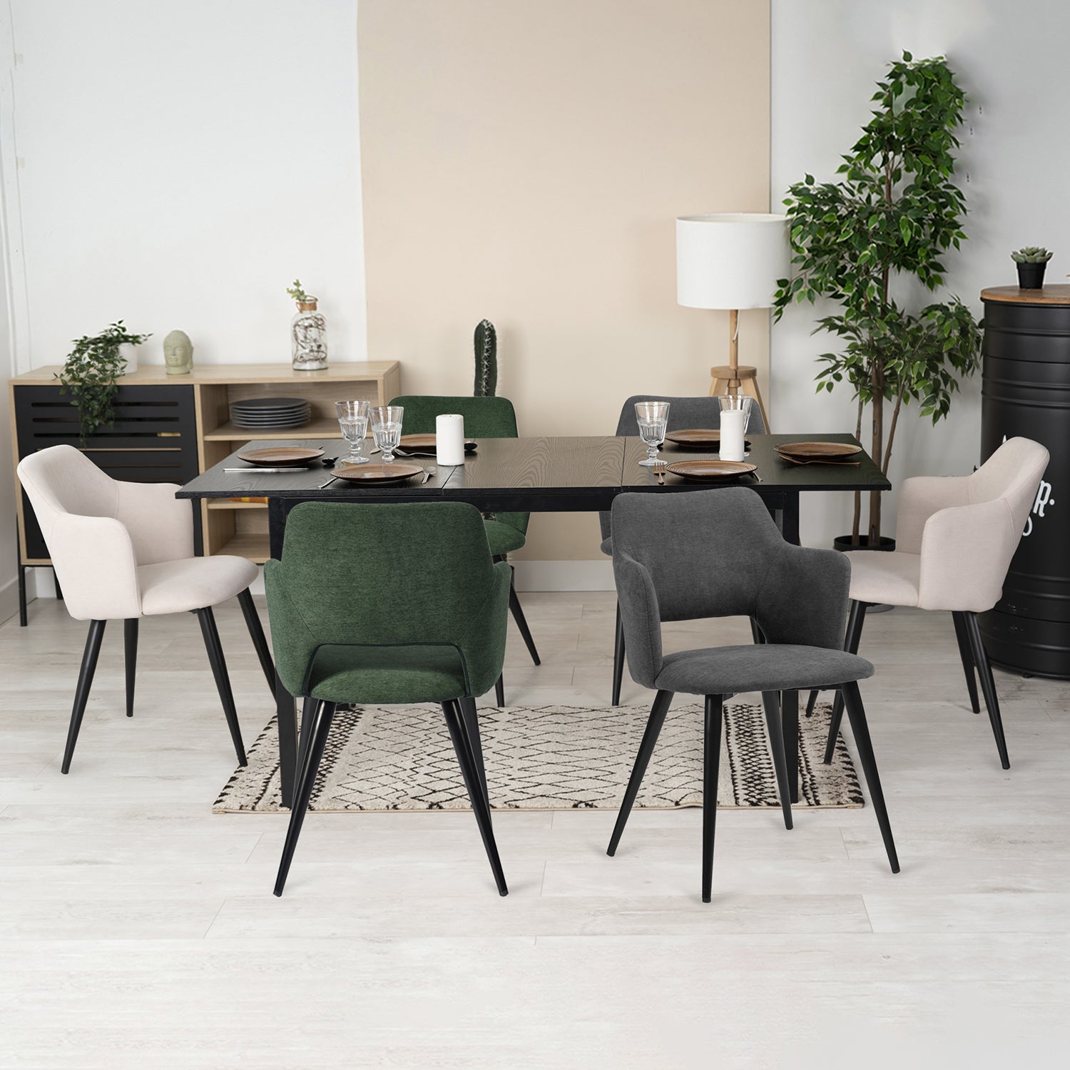 Set of 4 Scandinavian dining room chairs in beige fabric - AKANJI LIGHT BEIGE 4PCS