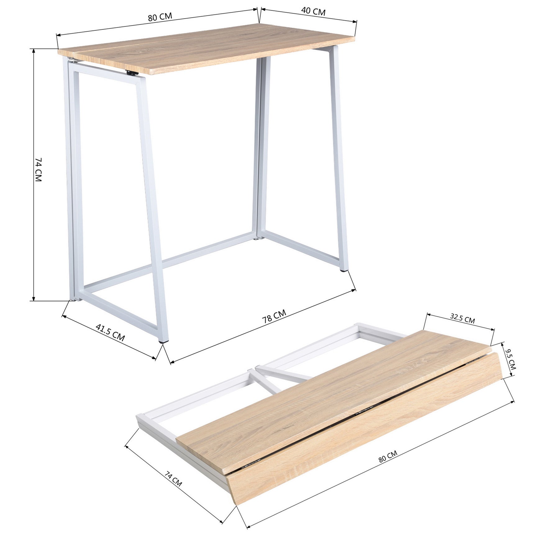 Foldable industrial desktop office in oak wood and white metal - ascoli