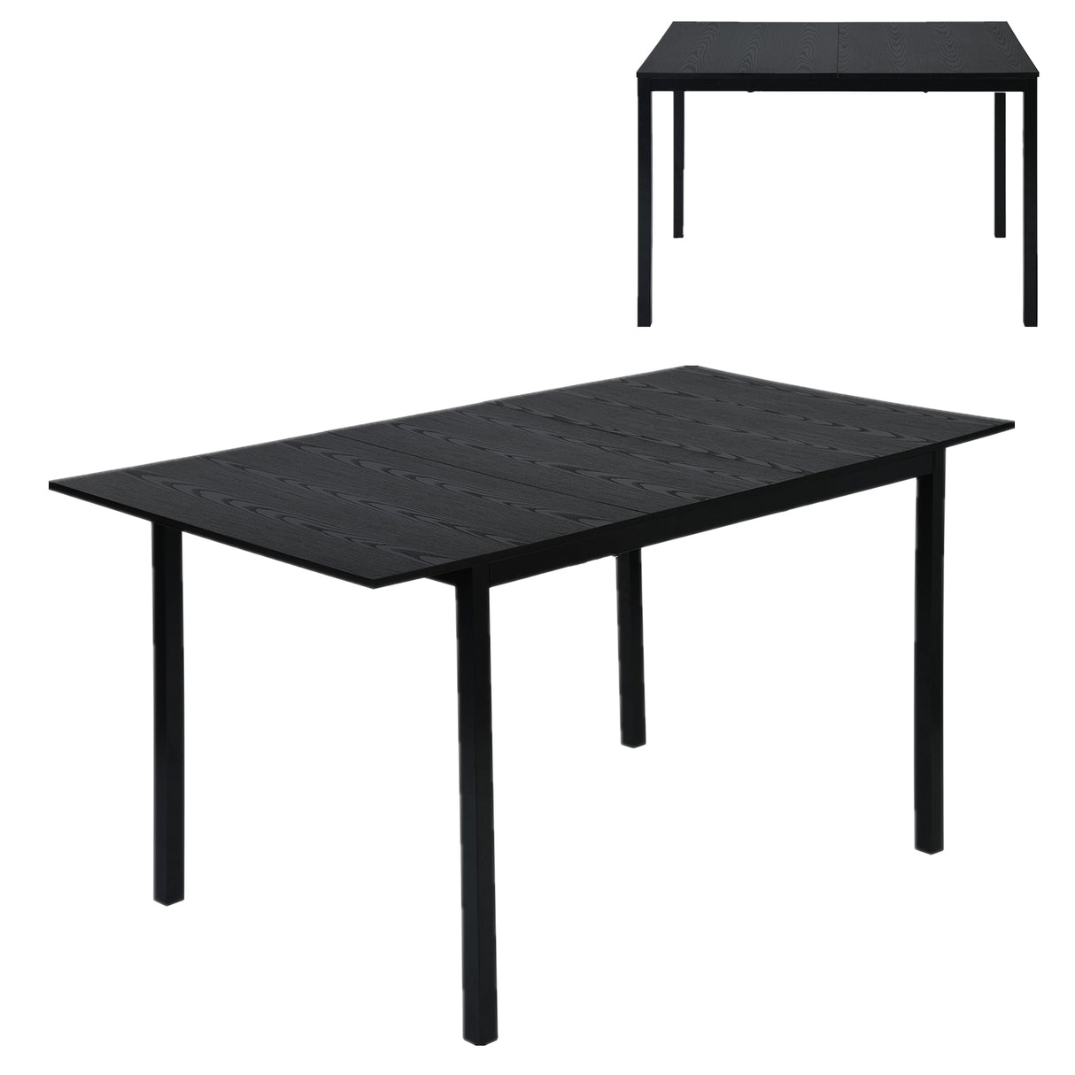 Table de salle à manger extensible industrielle pour 4 à 6 personnes en bois MDF noir, pieds en métal noir - BARI BLACK DD