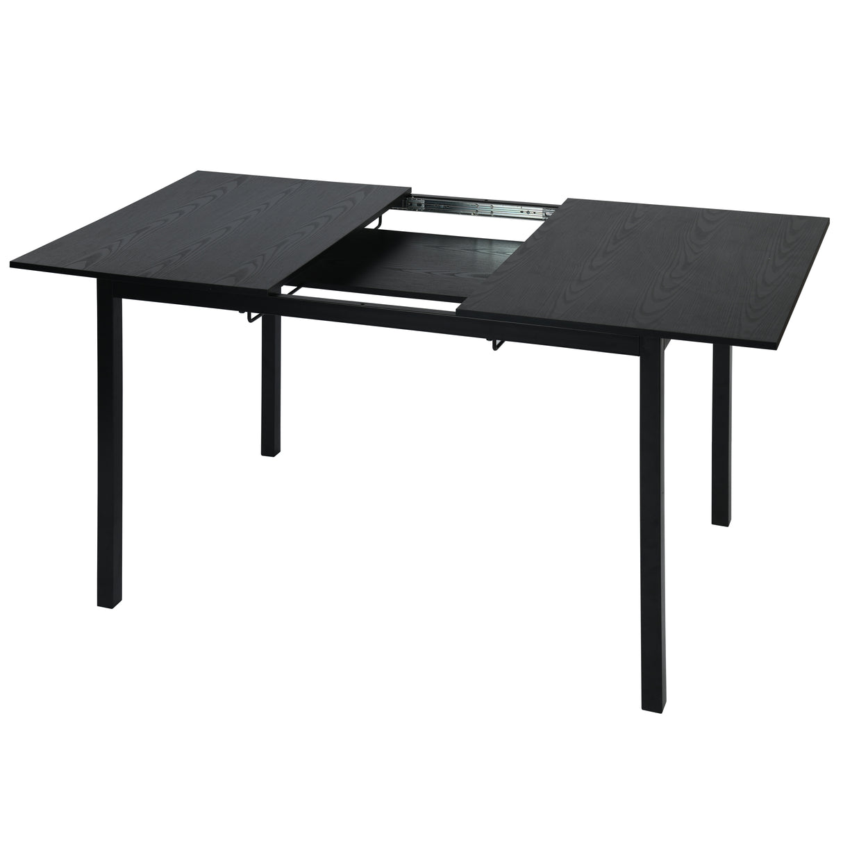 Table de salle à manger extensible industrielle pour 4 à 6 personnes en bois MDF noir, pieds en métal noir - BARI BLACK DD