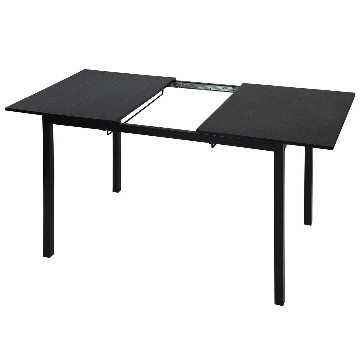 Table de salle à manger extensible industrielle pour 4 à 6 personnes en bois MDF noir, pieds en métal noir - BARI BLACK DD