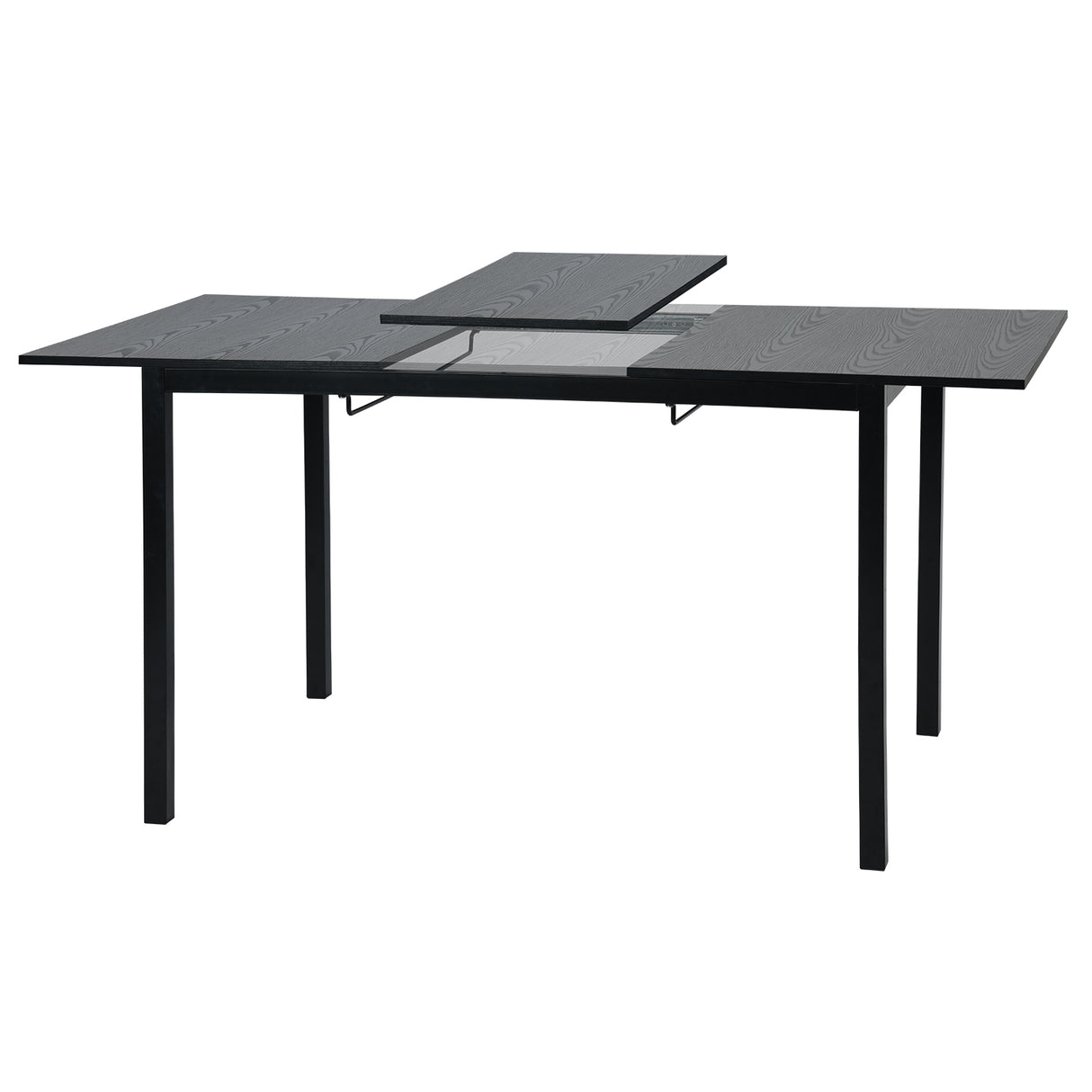 Table de salle à manger extensible industrielle pour 4 à 6 personnes en bois MDF noir, pieds en métal noir - BARI BLACK DD