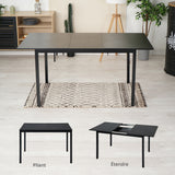 Industrial extendable dining room table for 4 to 6 people in black MDF wood, black metal legs - BARI BLACK DD