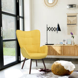 Sillón escandinavo acolchado con reposabrazos amarillos, patas de madera oscura - BOGDAN YELLOW DARK WOOD LEG