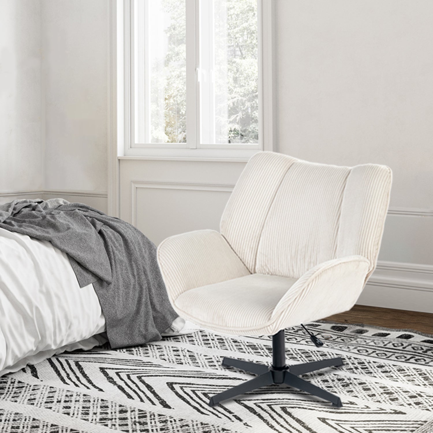 Fauteuil de loisirs réglable pivotant avec accoudoirs en velours côtelé beige - DUROTHIL