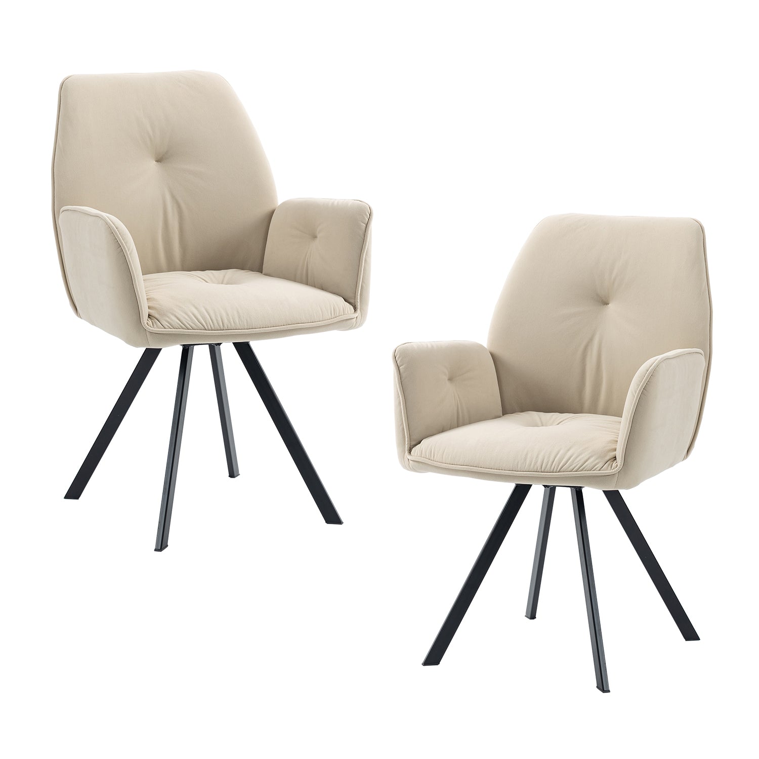 Lot de 2 chaises de salle à manger modernes pivotantes en tissu beige avec accoudoirs - CALF