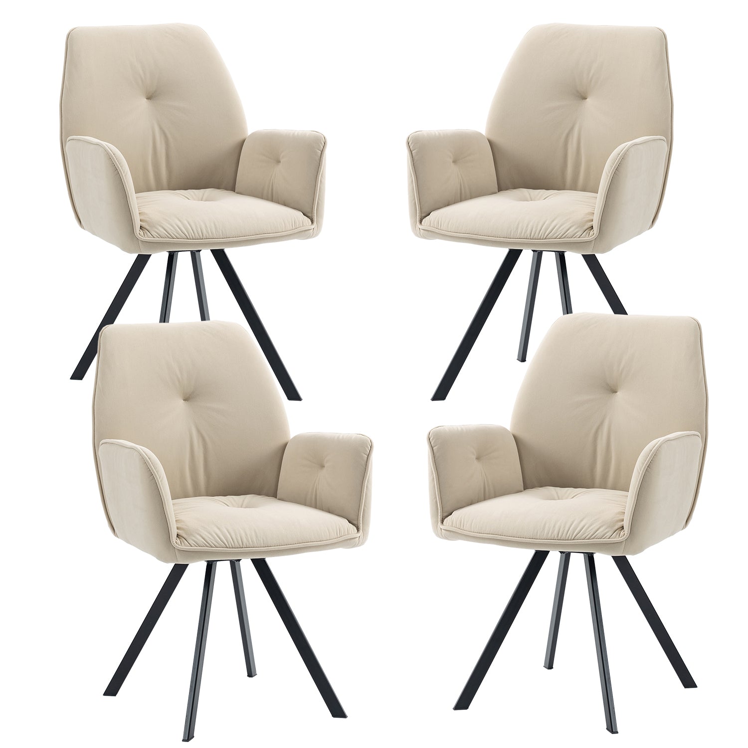 Set of 4 Comfortable Beige Fabric Dining Chairs with Armrests - CALF BEIGE 4PCS