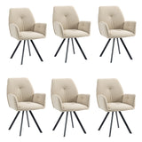 Set of 6 Comfortable Beige Fabric Dining Chairs with Armrests - CALF BEIGE 6PCS