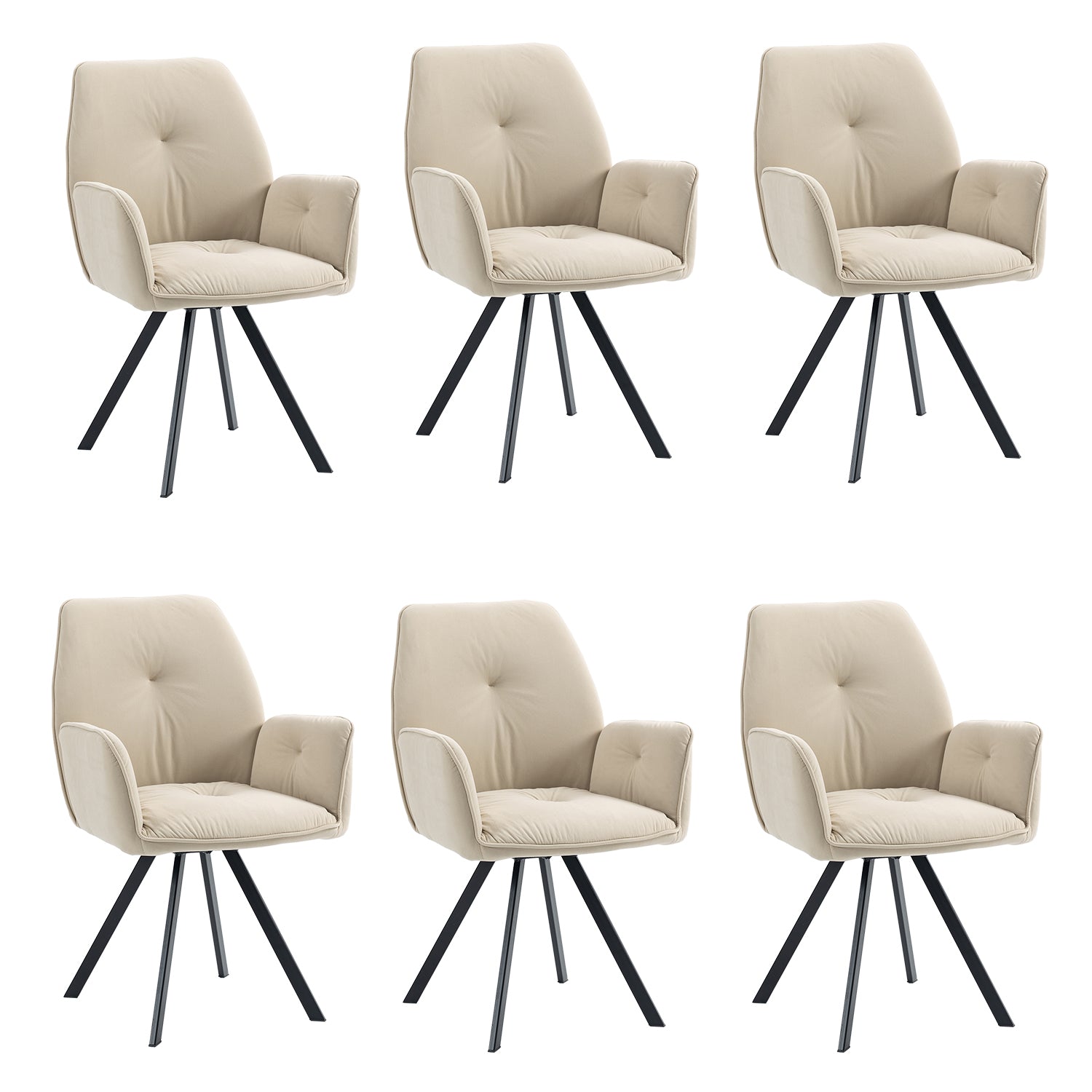 Set of 6 Comfortable Beige Fabric Dining Chairs with Armrests - CALF BEIGE 6PCS