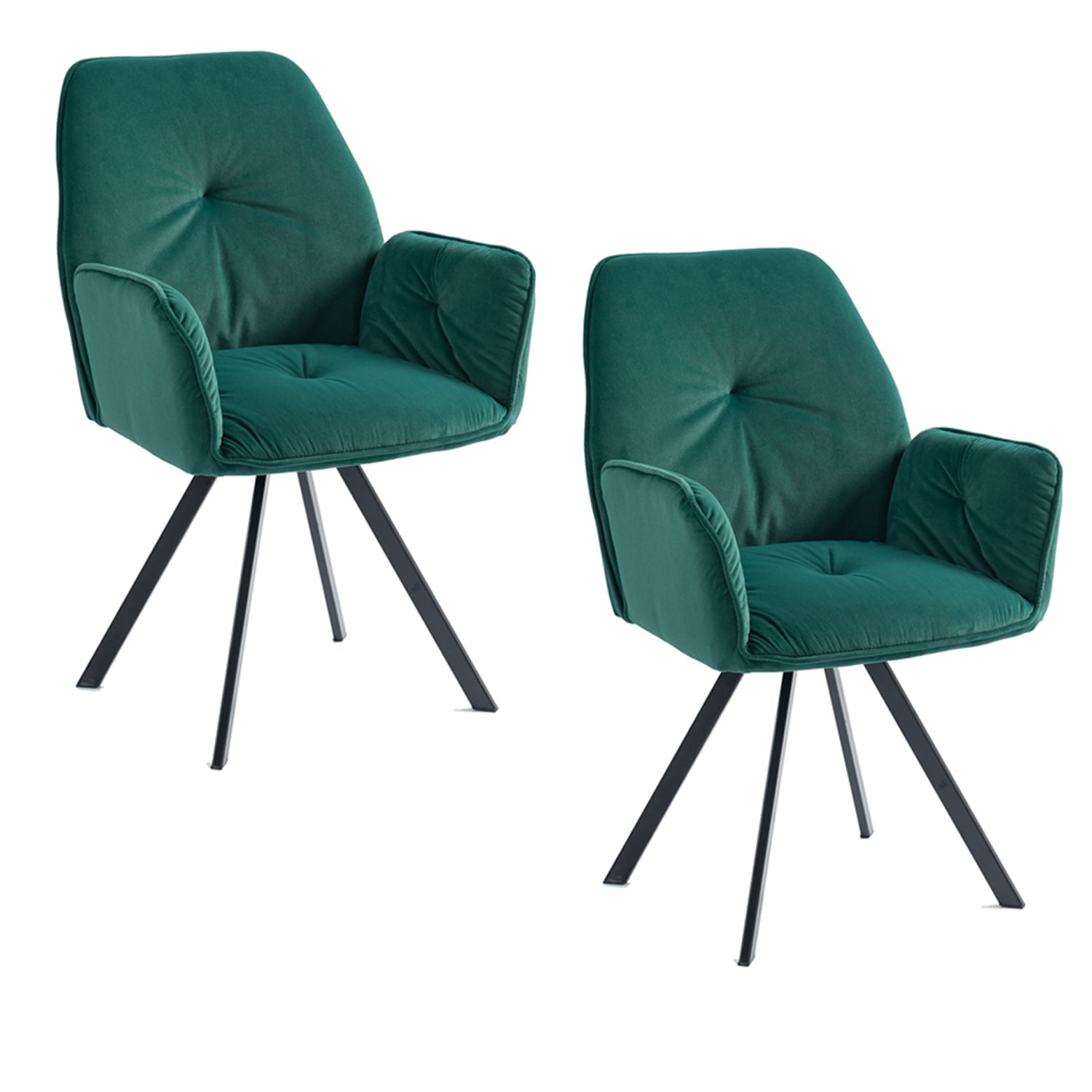 Set of 2 comfortable dining room chairs in green fabric with armrests - CALF GREEN