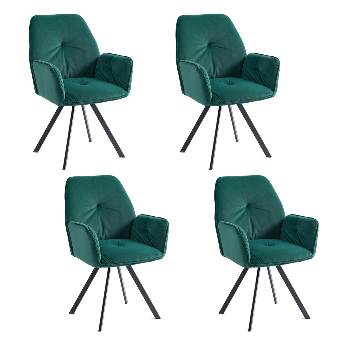 Lot de 4 chaises de salle à manger confortables en tissu vert avec accoudoirs - CALF GREEN 4PCS