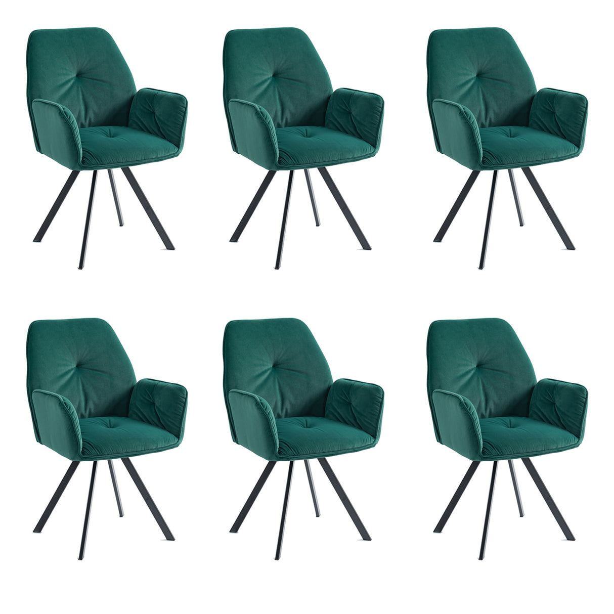 Juego de 6 cómodas sillas de comedor de tela verde con reposabrazos - CALF GREEN 6PCS