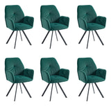 Set of 6 Comfortable Green Fabric Dining Chairs with Armrests - CALF GREEN 6PCS