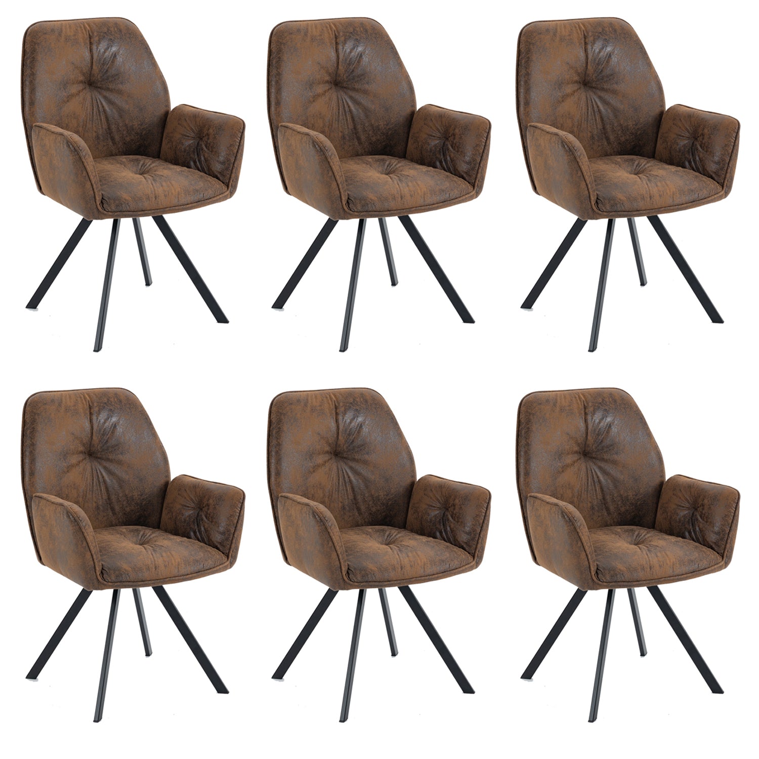 Set of 6 comfortable suede dining chairs with armrests - CALF SUEDE BROWN 6PCS