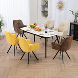 Set of 6 comfortable dining room chairs in yellow, beige and suede fabric with armrests - CALF SUEDE+BEIGE+YELLOW