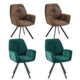 Set of 4 comfortable dining room chairs in green fabric and suede with armrests - CALF SUEDE+GREEN