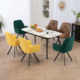 Set of 6 comfortable dining room chairs in yellow, green and suede fabric with armrests - CALF SUEDE+GREEN+YELLOW