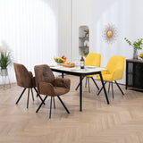 Set of 4 comfortable yellow fabric and suede dining chairs with armrests - CALF SUEDE+YELLOW