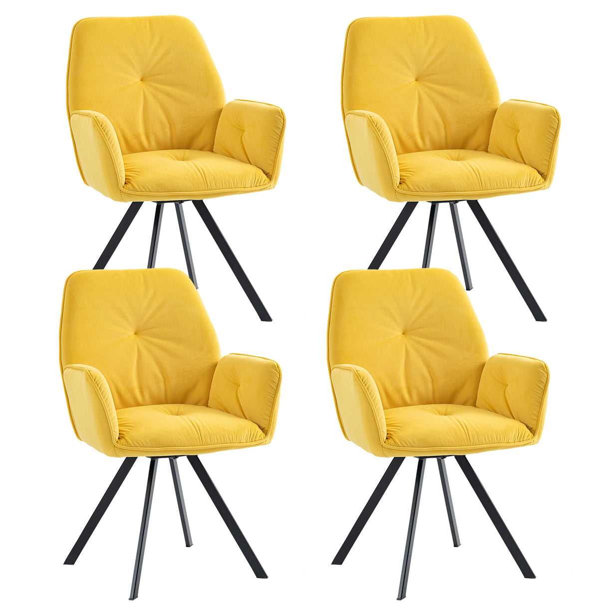 Lot de 4 chaises de salle à manger confortables en tissu jaune avec accoudoirs - CALF YELLOW 4PCS