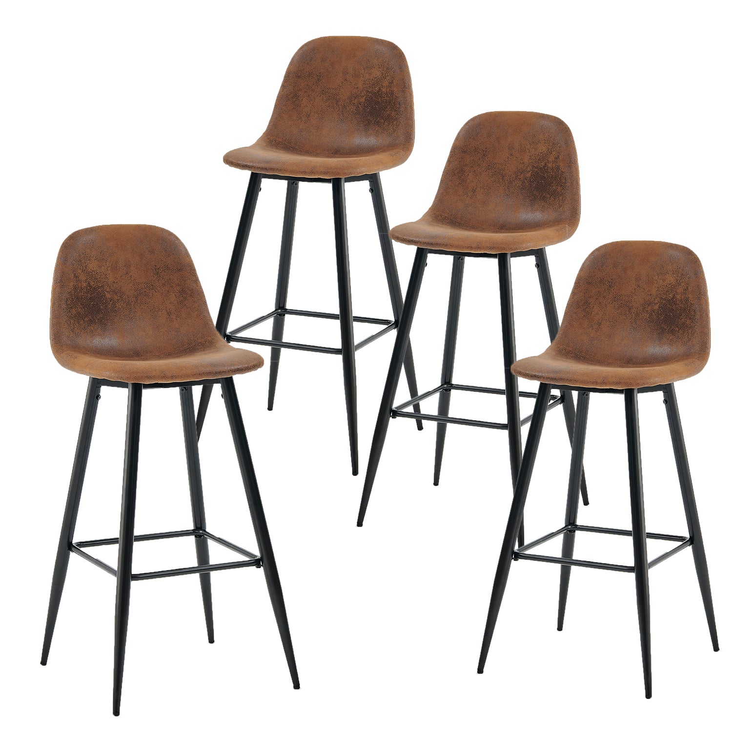 Set of 4 industrial bar stools with suede back - CHARLTON BAR