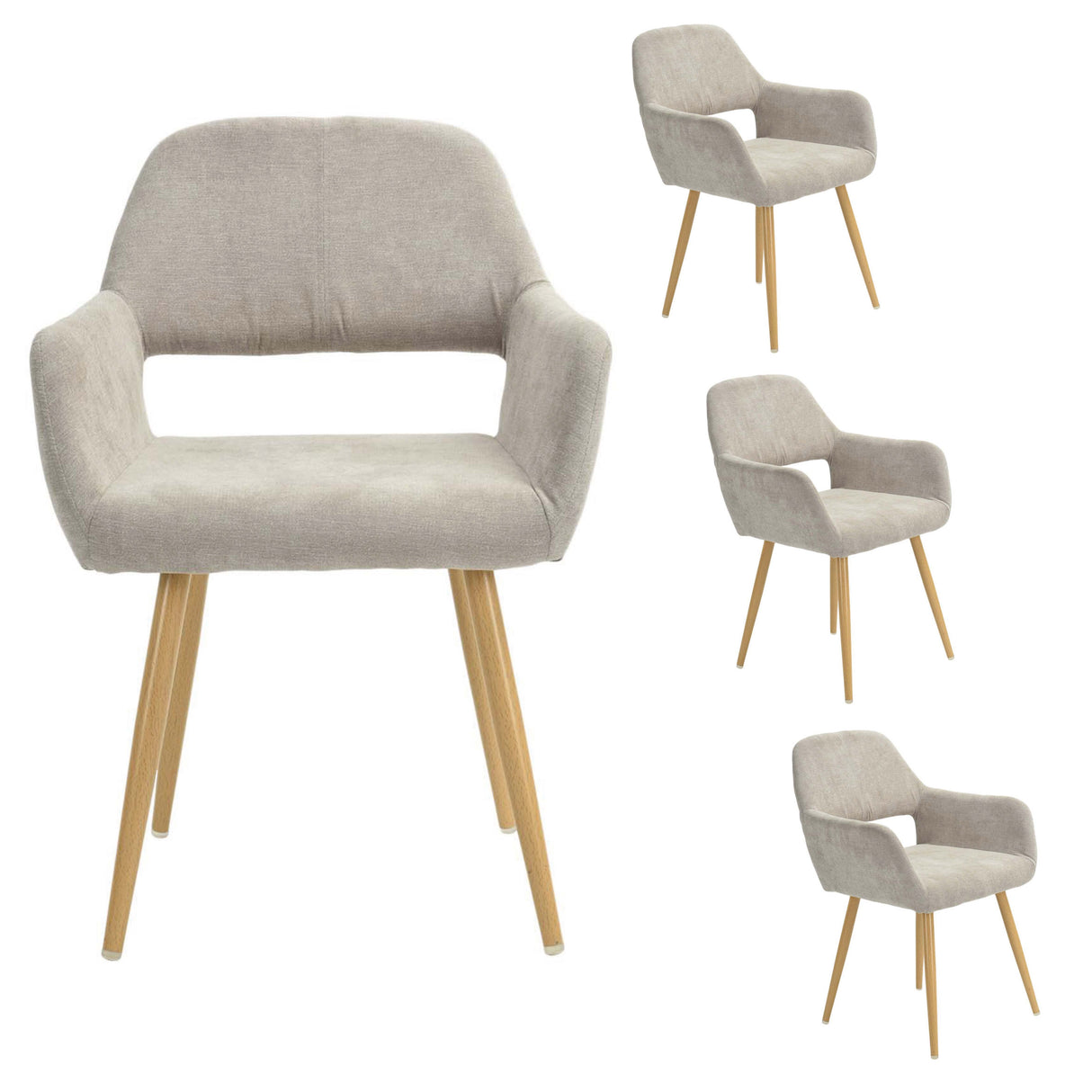 Lot de 4 chaises de salle à manger scandinaves avec accoudoirs en tissu beige - CROMWELL BEIGE