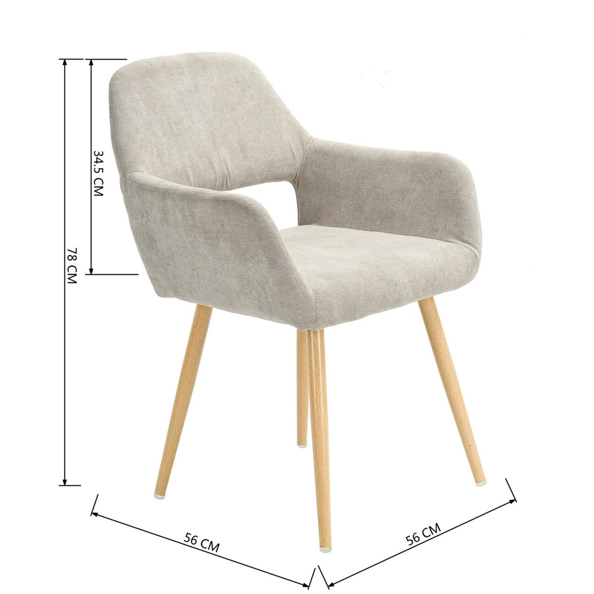 Lot de 4 chaises de salle à manger scandinaves avec accoudoirs en tissu beige - CROMWELL BEIGE