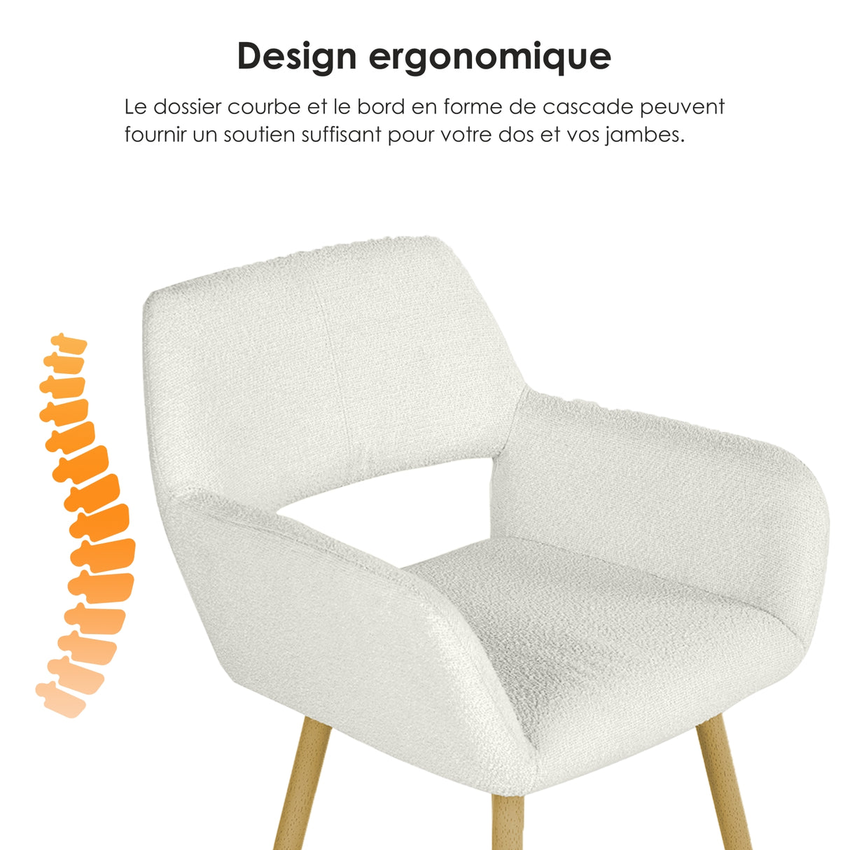 Lot de 2 chaises de salle à manger scandinaves avec accoudoirs en tissu bouclette beige - CROMWELL BOUCLE BEIGE