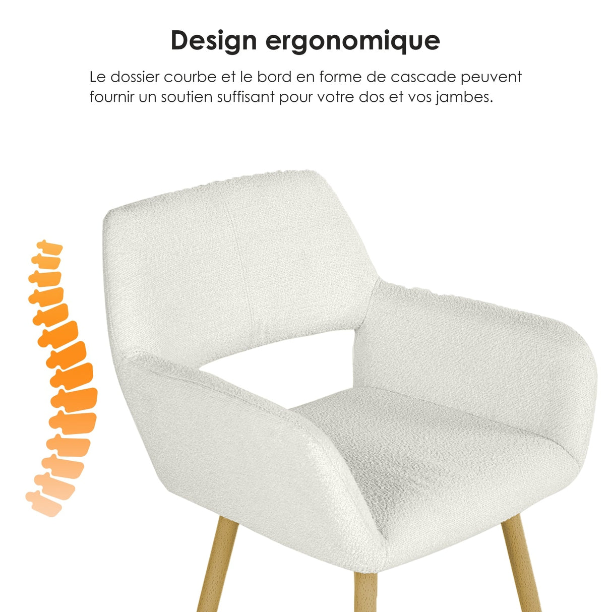 Lot de 4 chaises de salle à manger scandinaves avec accoudoirs en tissu bouclette beige - CROMWELL BOUCLE BEIGE 4PCS