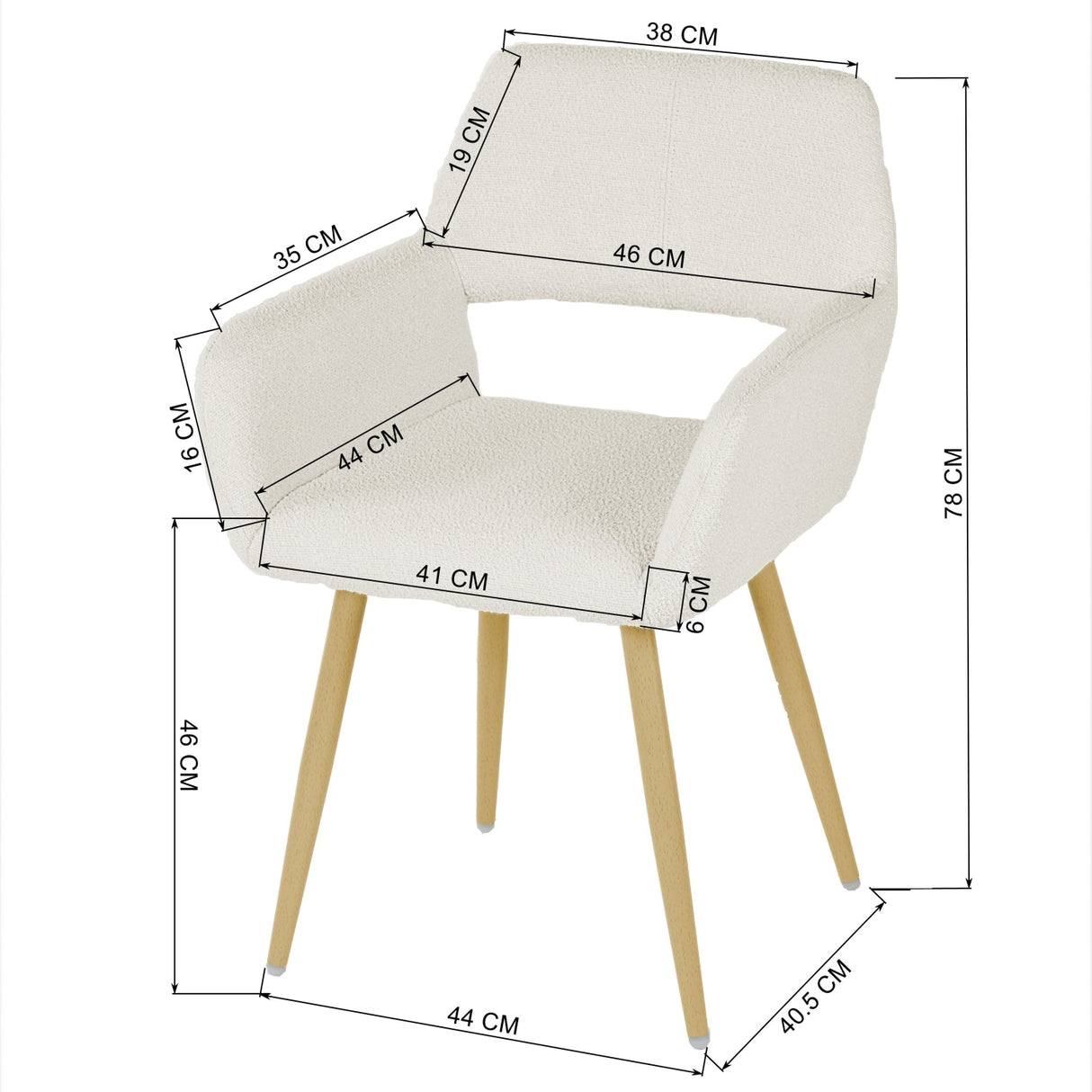 Set di 4 sedie per sala da pranzo scandinave, in tessuto spugna beige - CROMWELL BOUCLE BEIGE 4 PZ