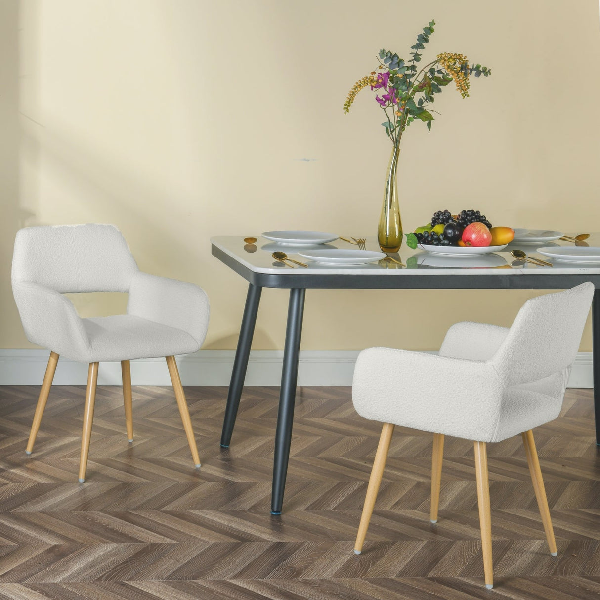 Set di 4 sedie per sala da pranzo scandinave, in tessuto spugna beige - CROMWELL BOUCLE BEIGE 4 PZ