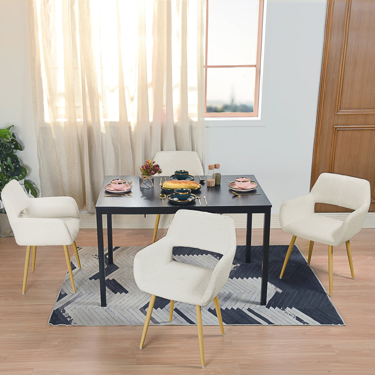 Lot de 2 chaises de salle à manger scandinaves avec accoudoirs en tissu bouclette beige - CROMWELL BOUCLE BEIGE