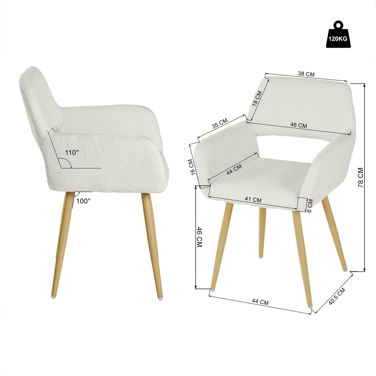 Lot de 2 chaises de salle à manger scandinaves avec accoudoirs en tissu bouclette beige - CROMWELL BOUCLE BEIGE