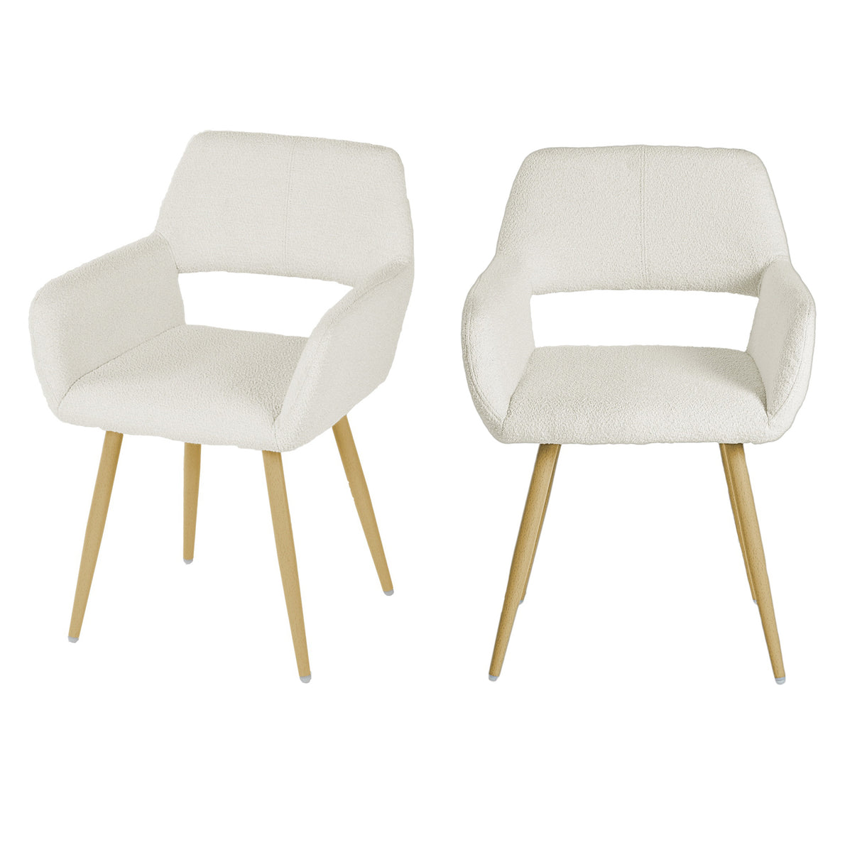 Lot de 2 chaises de salle à manger scandinaves avec accoudoirs en tissu bouclette beige - CROMWELL BOUCLE BEIGE