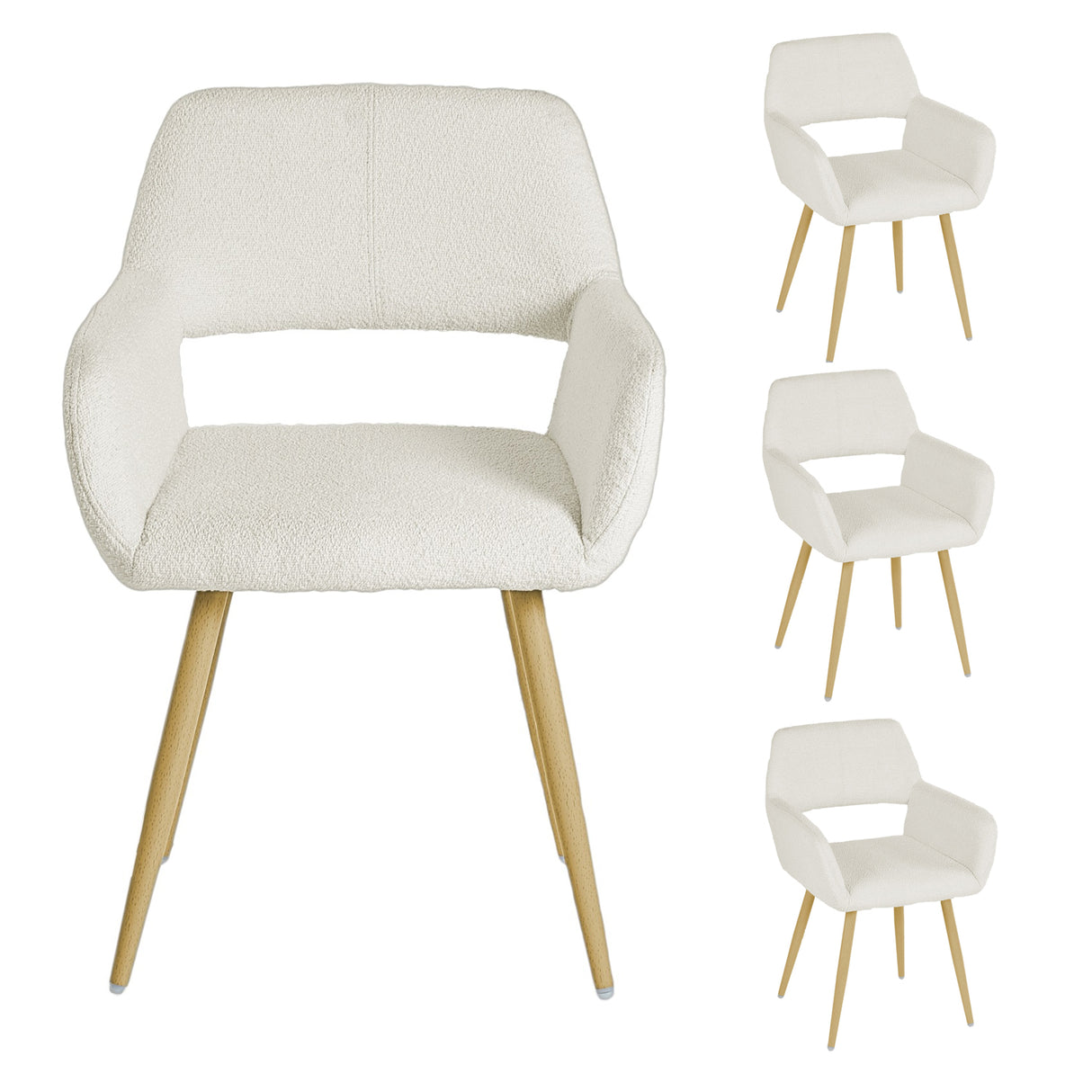 Set di 4 sedie per sala da pranzo scandinave, in tessuto spugna beige - CROMWELL BOUCLE BEIGE 4 PZ