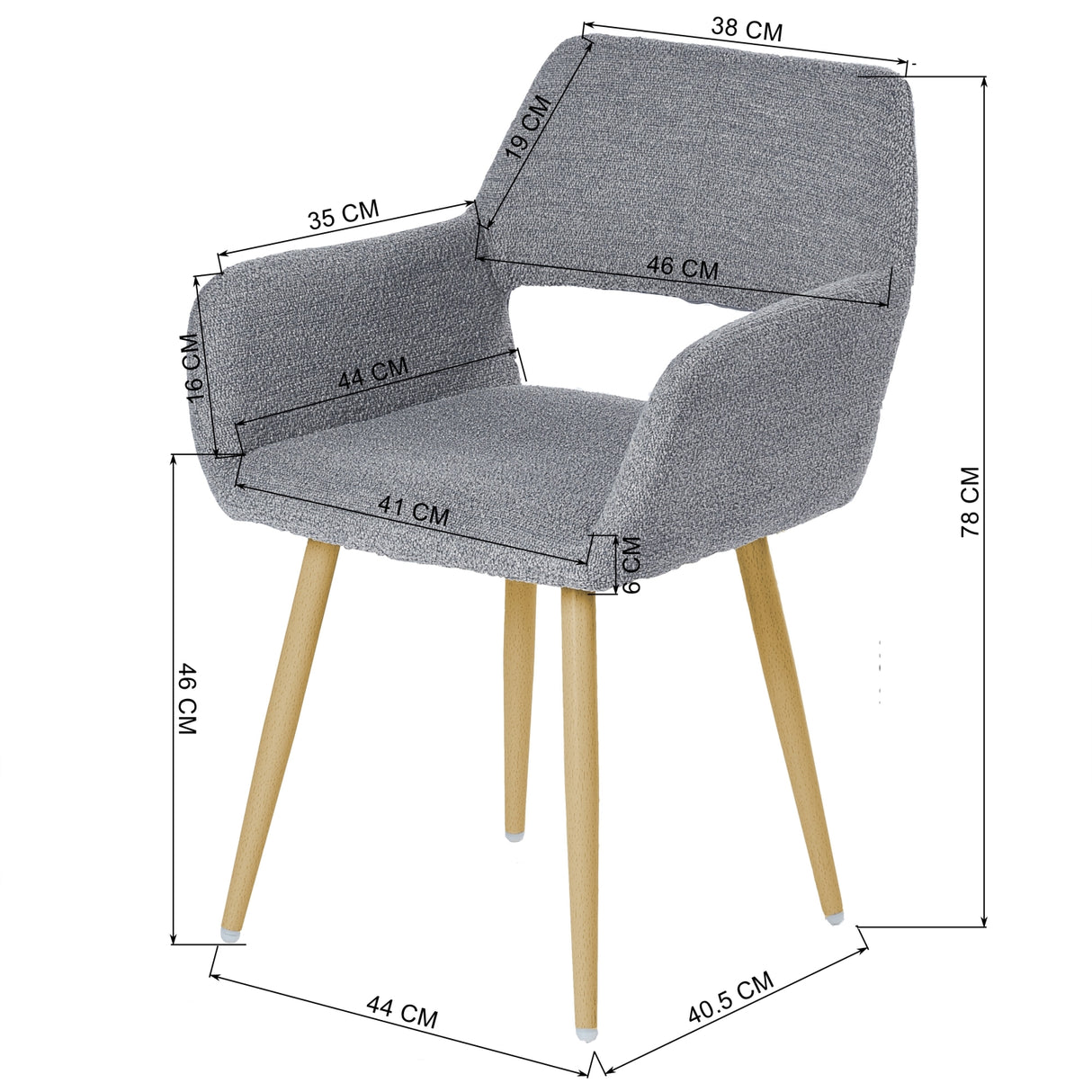 Lot de 2 chaises de salle à manger scandinaves avec accoudoirs en tissu bouclette gris - CROMWELL BOUCLE LIGHT GREY