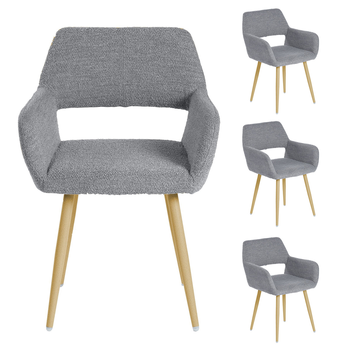 Lot de 4 chaises de salle à manger scandinaves avec accoudoirs en tissu bouclette gris - CROMWELL BOUCLE LIGHT GREY 4PCS