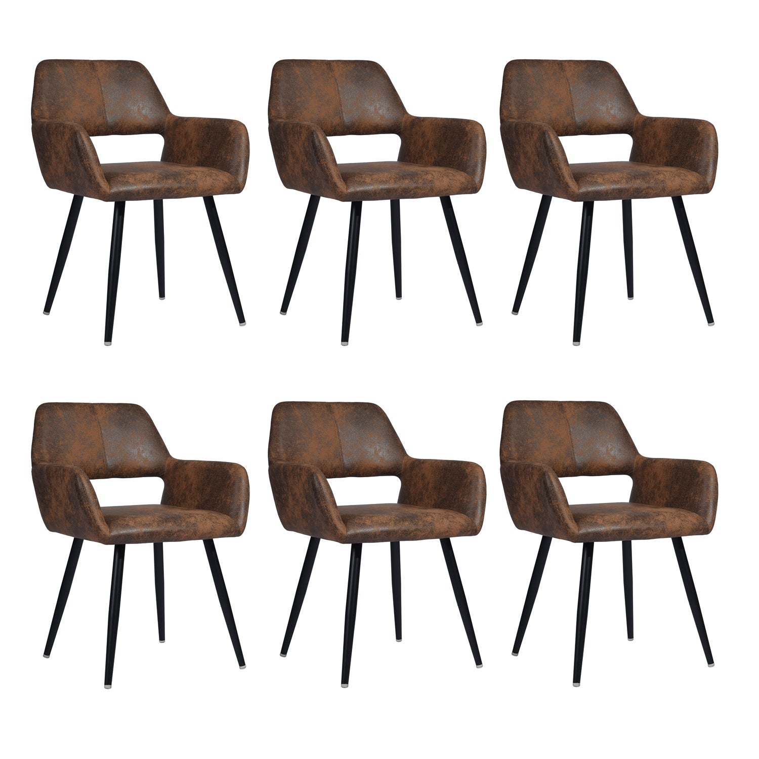 Set of 6 industrial dining room armchairs with suede armrests - CROMWELL